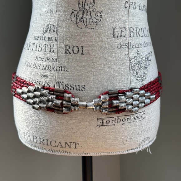 Vintage Chico’s red braided leather silver beads hook western boho belt main image 6
